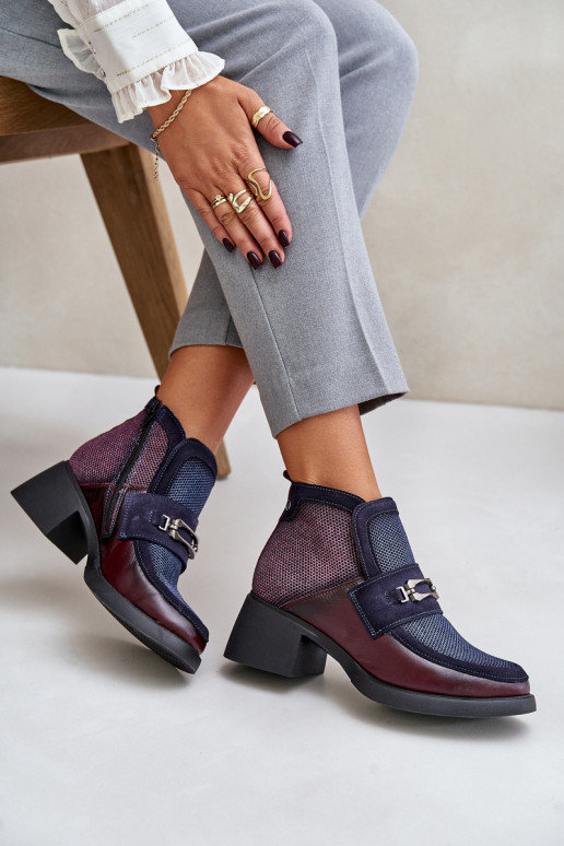 Peau Bottes pour femmes Sur des talons massifs avec des ornements Il fautciejka A6747-23 BourgogneÀo-bleu foncé Peau Bottes pour femmes Sur des talons massifs avec des ornements Il fautciejka A6747-23 BourgogneÀo-bleu foncé