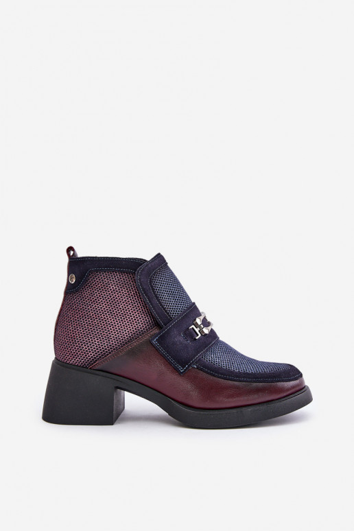 Peau Bottes pour femmes Sur des talons massifs avec des ornements Il fautciejka A6747-23 BourgogneÀo-bleu foncé Peau Bottes pour femmes Sur des talons massifs avec des ornements Il fautciejka A6747-23 BourgogneÀo-bleu foncé