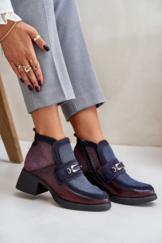 Peau Bottes pour femmes Sur des talons massifs avec des ornements Il fautciejka A6747-23 BourgogneÀo-bleu foncé Peau Bottes pour femmes Sur des talons massifs avec des ornements Il fautciejka A6747-23 BourgogneÀo-bleu foncé