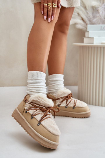 Niedrig Schneestiefel mit einer Plattform mit Pelzmantel D.Franklin DFSH370011 Beige 2