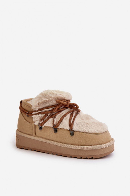 Faible Bottes de neige avec une plateforme avec un manteau de fourrure D.Franklin DFSH370011 beige