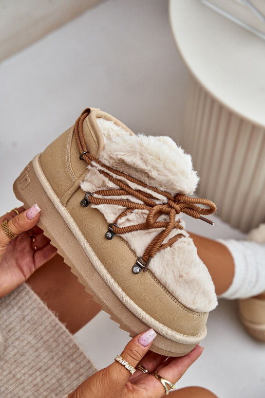 Faible Bottes de neige avec une plateforme avec un manteau de fourrure D.Franklin DFSH370011 beige