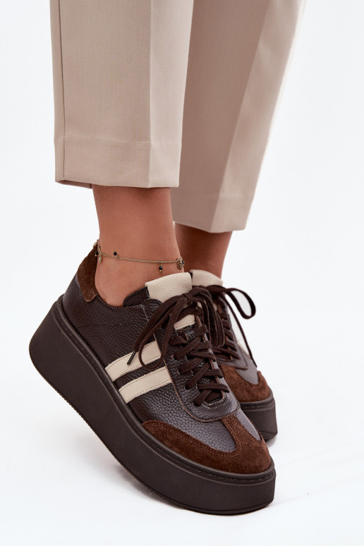 Peau Chaussures modèle baskets Féminin avec une plateforme Zazoo 3775 CzekoladoÀe