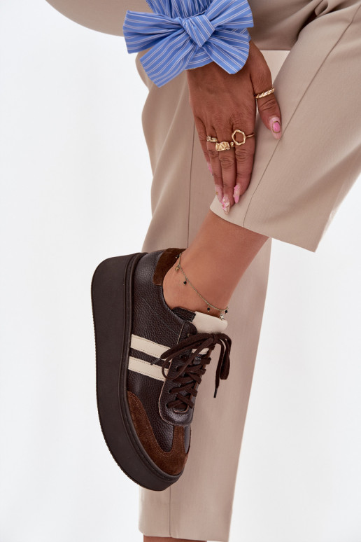 Peau Chaussures modèle baskets Féminin avec une plateforme Zazoo 3775 CzekoladoÀe