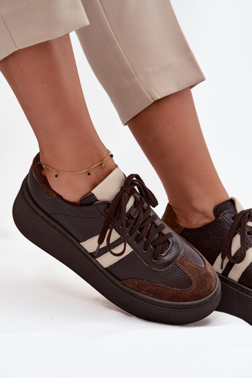 Haut Sneakers Stilvollllschuhe Feminin mit einer Plattform Zazoo 3775 CzekoladoZue