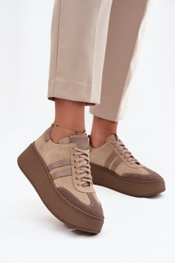 Leer van suède Sneakers model schoenen Dames met platform Zazoo 3775 beige
