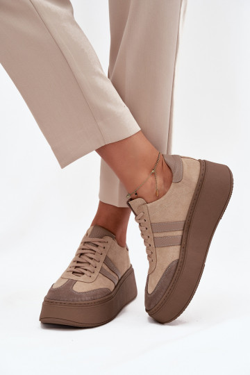 Leer van suède Sneakers model schoenen Dames met platform Zazoo 3775 beige 2