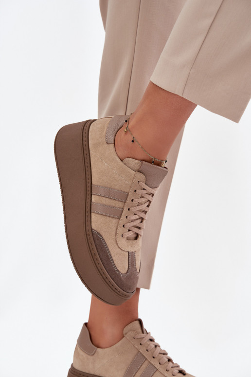 Peau en daim Chaussures modèle baskets Féminin avec une plateforme Zazoo 3775 beige