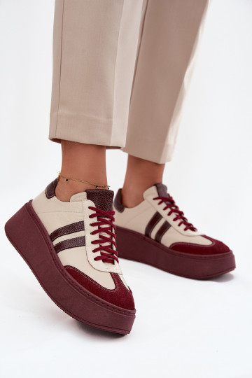 Leer Sneakers model schoenen Dames met platform Zazoo 3775 beige-bordeaux 2