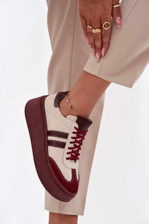 Peau Chaussures modèle baskets Féminin avec une plateforme Zazoo 3775 beige-Bourgogne