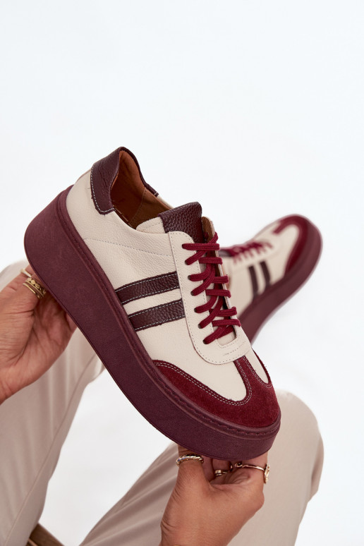 Leer Sneakers model schoenen Dames met platform Zazoo 3775 beige-bordeaux