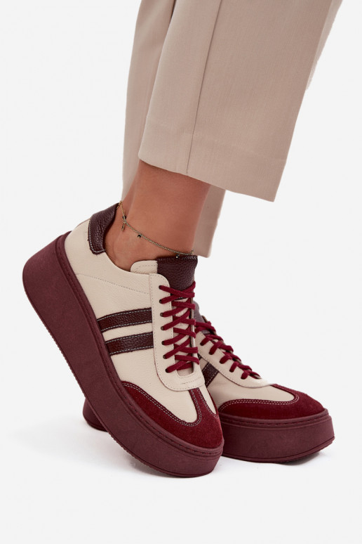 Haut Sneakers Stilvollllschuhe Feminin mit einer Plattform Zazoo 3775 Beige-Burgund