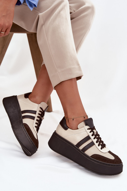 Peau Chaussures modèle baskets Féminin avec une plateforme Zazoo 3775 beige-CzekoladoÀe