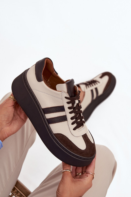 Haut Sneakers Stilvollllschuhe Feminin mit einer Plattform Zazoo 3775 Beige-CzekoladoZue