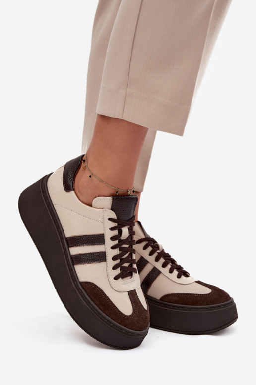 Haut Sneakers Stilvollllschuhe Feminin mit einer Plattform Zazoo 3775 Beige-CzekoladoZue