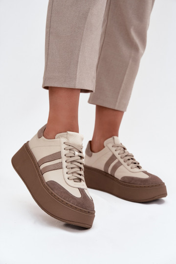 Leer Sneakers model schoenen Dames met platform Zazoo 3775 beige 2