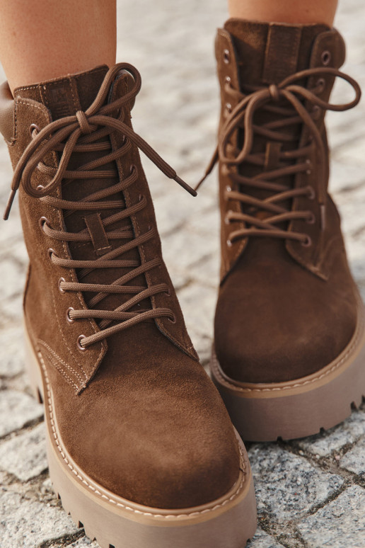 Bottines en daim pour femmes avec lacets Big Star SS274792 brunes