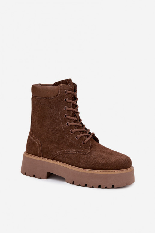 Bottines en daim pour femmes avec lacets Big Star SS274792 brunes