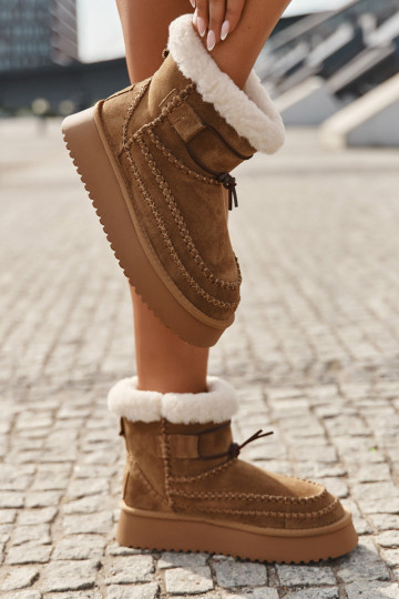 Wildledersnowboots für Damen mit schönen Nähten, Big Star SS274373, braun