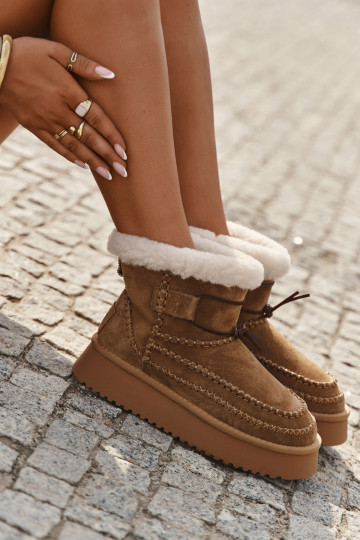 Bottes de neige en daim pour femmes avec coutures ornementales, Big Star SS274373, couleur marron 2