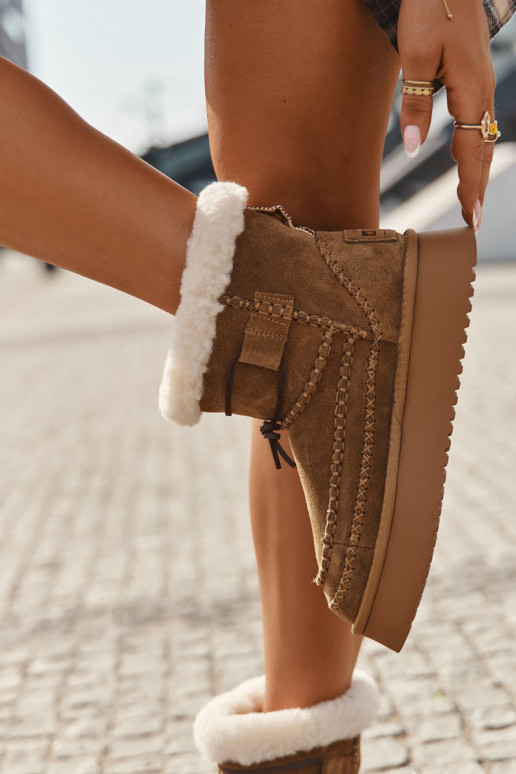 Wildledersnowboots für Damen mit schönen Nähten, Big Star SS274373, braun Wildledersnowboots für Damen mit schönen Nähten, Big Star SS274373, braun