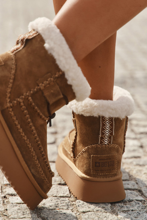 Bottes de neige en daim pour femmes avec coutures ornementales, Big Star SS274373, couleur marron Bottes de neige en daim pour femmes avec coutures ornementales, Big Star SS274373, couleur marron