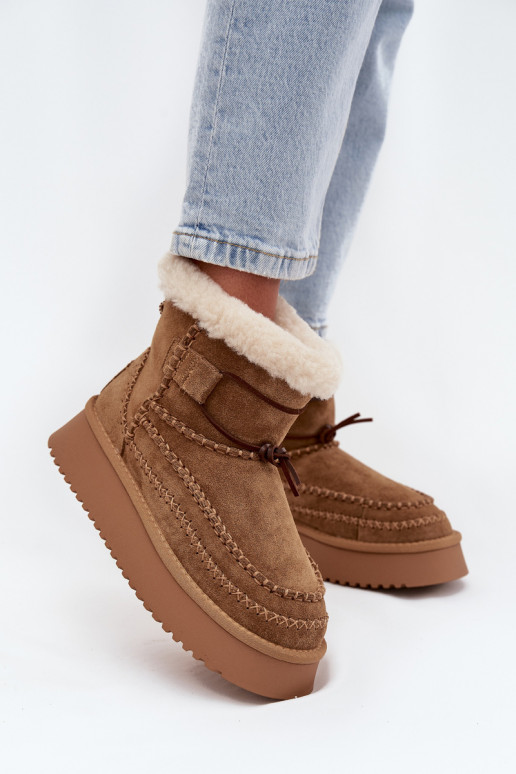 Bottes de neige en daim pour femmes avec coutures ornementales, Big Star SS274373, couleur marron Bottes de neige en daim pour femmes avec coutures ornementales, Big Star SS274373, couleur marron