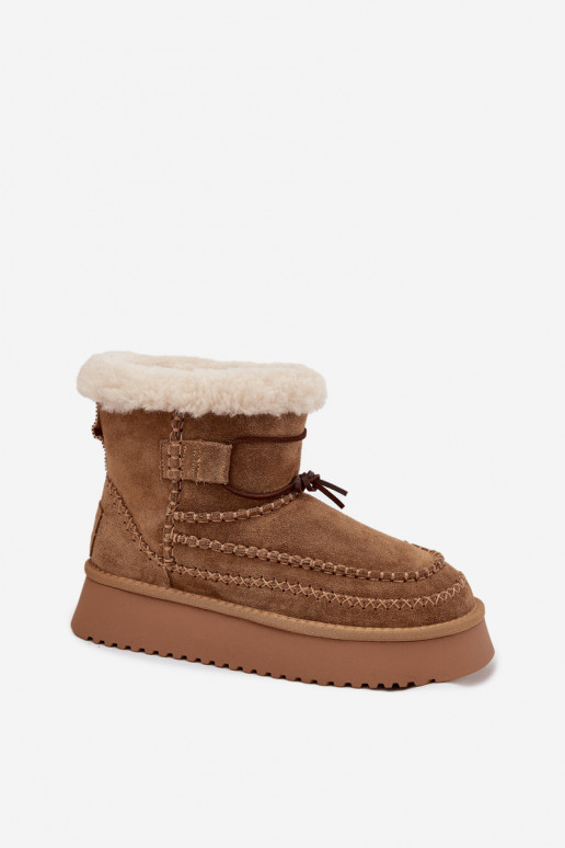 Bottes de neige en daim pour femmes avec coutures ornementales, Big Star SS274373, couleur marron Bottes de neige en daim pour femmes avec coutures ornementales, Big Star SS274373, couleur marron