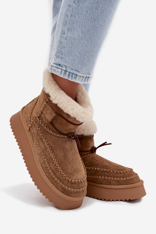 Bottes de neige en daim pour femmes avec coutures ornementales, Big Star SS274373, couleur marron Bottes de neige en daim pour femmes avec coutures ornementales, Big Star SS274373, couleur marron