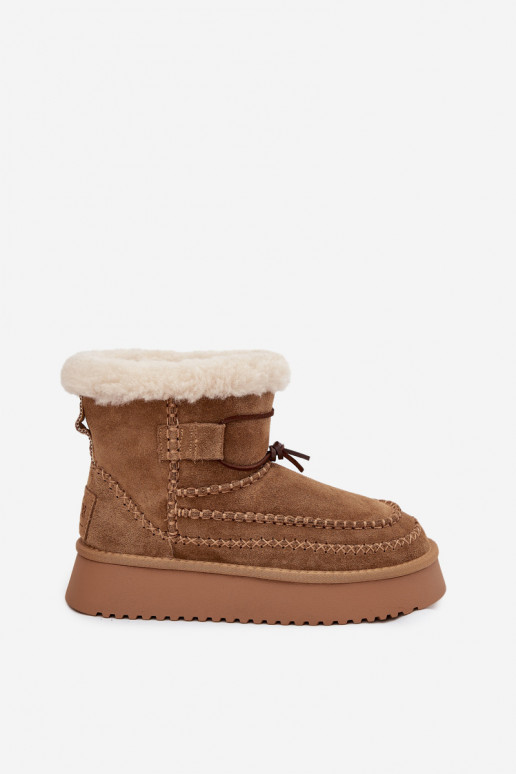 Bottes de neige en daim pour femmes avec coutures ornementales, Big Star SS274373, couleur marron Bottes de neige en daim pour femmes avec coutures ornementales, Big Star SS274373, couleur marron