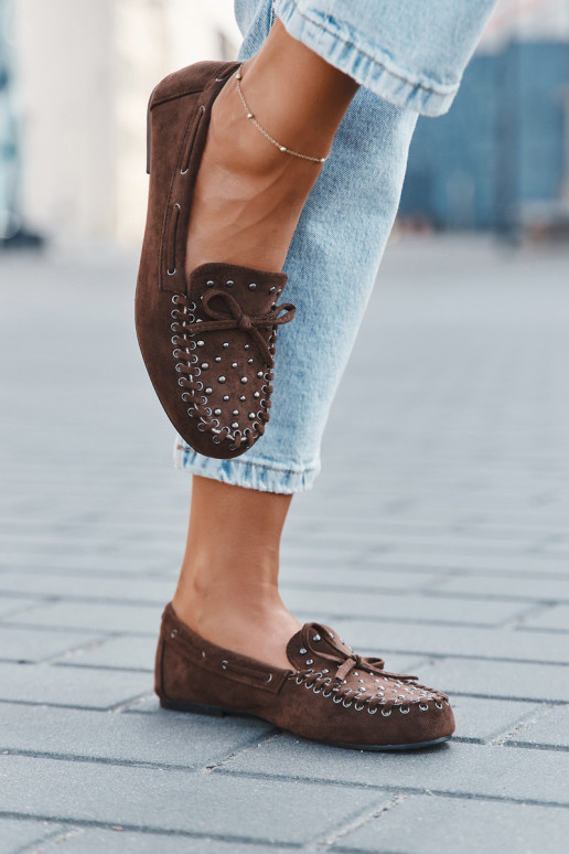 Mocassins décorés pour femmes en simili daim couleur marron "Prissine"