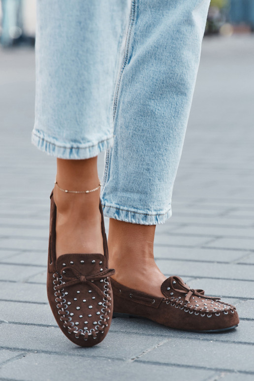 Mocassins décorés pour femmes en simili daim couleur marron "Prissine"