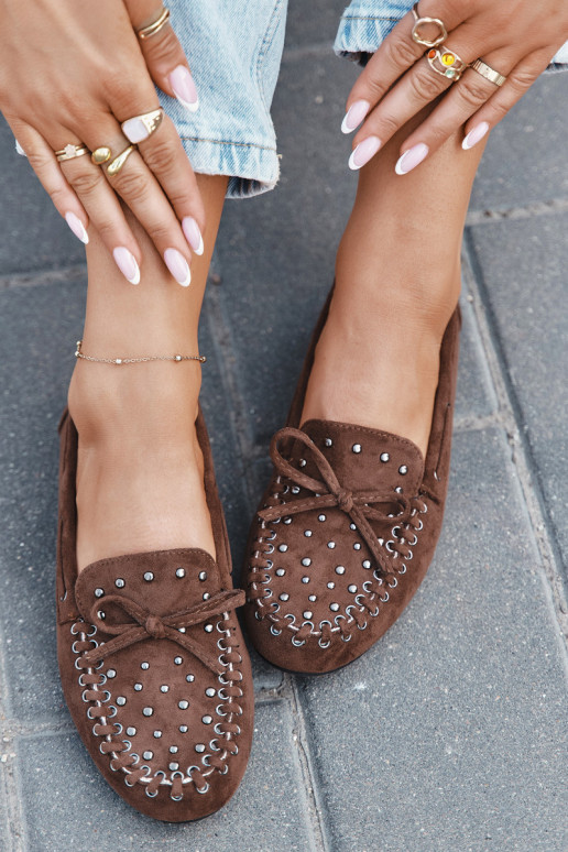 Mocassins décorés pour femmes en simili daim couleur marron "Prissine"