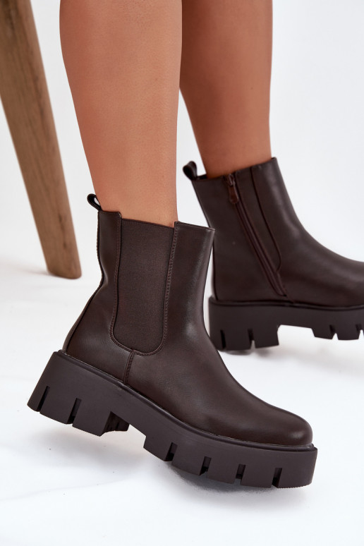 Bottines isolées pour femmes en simili cuir couleur marron foncé "Fivienne"