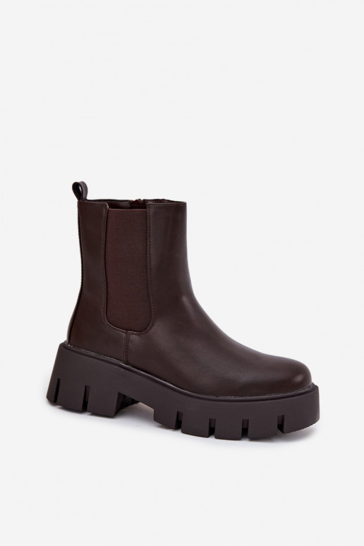 Bottines isolées pour femmes en simili cuir couleur marron foncé "Fivienne"