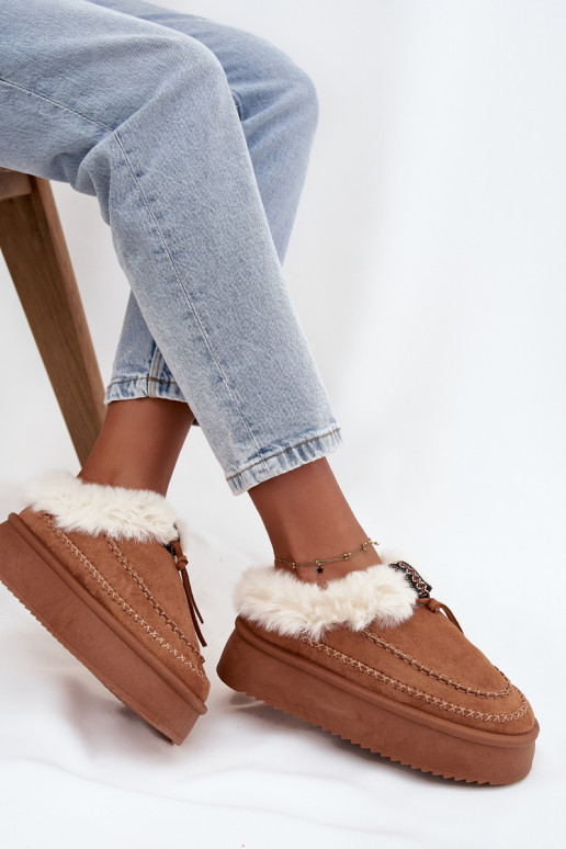 Dames sneeuwlaarzen met platform, bont en naden in bruin "Kellina" Dames sneeuwlaarzen met platform, bont en naden in bruin "Kellina"