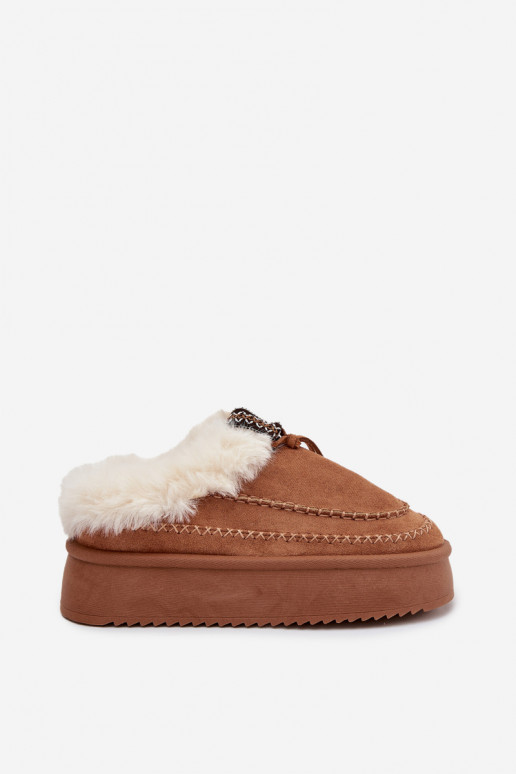 Dames sneeuwlaarzen met platform, bont en naden in bruin "Kellina" Dames sneeuwlaarzen met platform, bont en naden in bruin "Kellina"