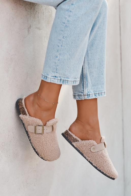 Dames slippers met bont "Typu Baranek" zandkleur "Lorivine"