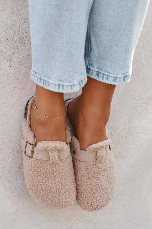 Dames slippers met bont "Typu Baranek" zandkleur "Lorivine"