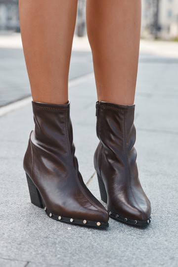 Braune Damen-Ankle Boots im Cowboy-Stil aus ökologischem Leder mit Absatz Abrielle 2