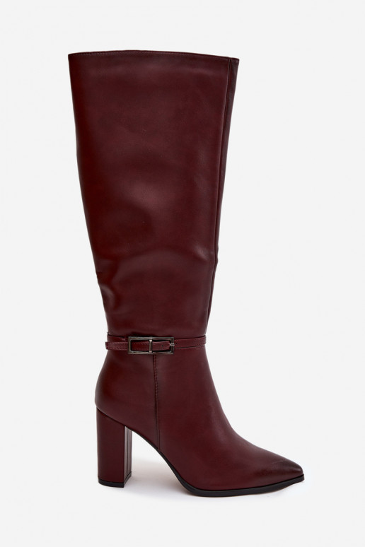 Bottes longues chaudes avec talons et boucles, couleur bordeaux, Fionelle