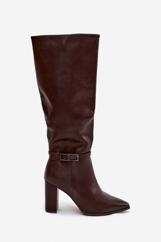 Bottes longues chaudes avec talons et boucles, couleur chocolat, Fionelle Bottes longues chaudes avec talons et boucles, couleur chocolat, Fionelle