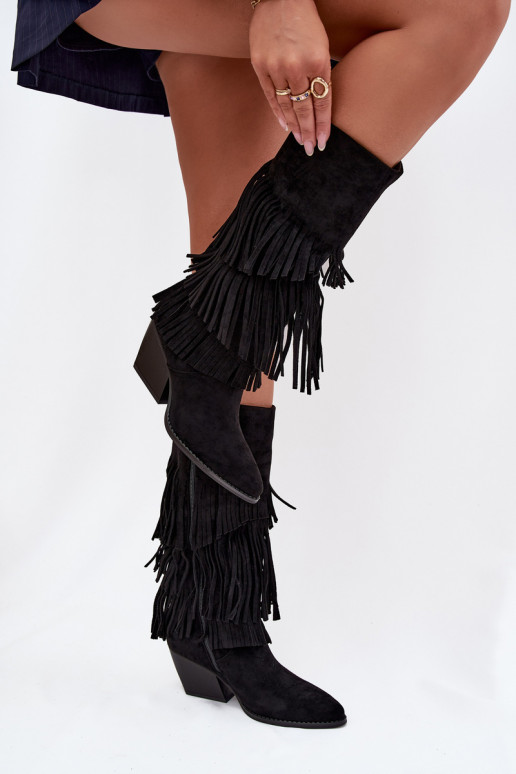 Pašiltinti kaubojiško stiliaus ilgaauliai batai su kutais, juodos spalvos, Brivina Pašiltinti kaubojiško stiliaus ilgaauliai batai su kutais, juodos spalvos, Brivina