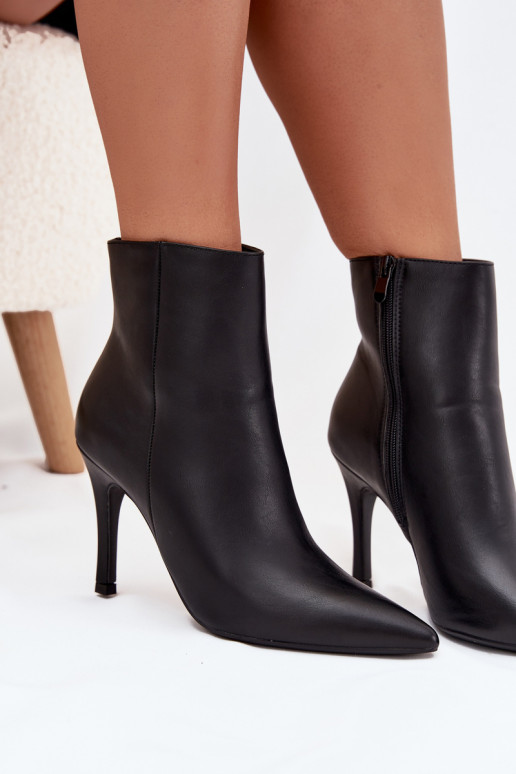 Bottines pour femmes noires à talons fins en simili cuir, Nolisse Bottines pour femmes noires à talons fins en simili cuir, Nolisse