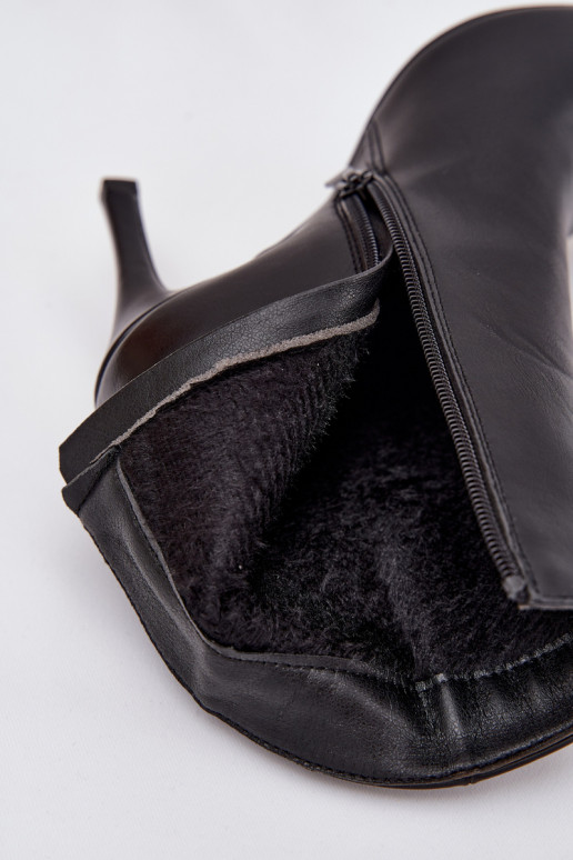 Warm gevoerde damesankleboots met dunne hakken van eco-leer, zwart, Nolisse Warm gevoerde damesankleboots met dunne hakken van eco-leer, zwart, Nolisse