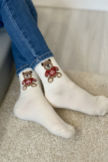 Kindersocken Jugend Teddybären IN SZueterku elfenbeinfarbe
