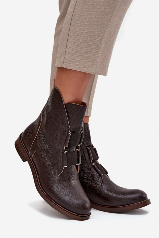 Bottes pour femmesActivéturalnej Skóry avec des talons larges Zazoo 3842 CzekoladoÀe