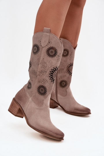 en daim Peau bottes pour femmes avec des éléments ajourés Zazoo 3852 couleur cappuccino 2