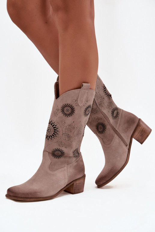 aus INildleder Haut Damenstiefel mit durchbrochenen Elementen Zazoo 3852 Cappuccino-Farbe