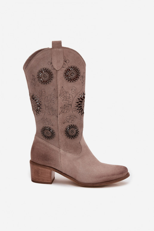 en daim Peau bottes pour femmes avec des éléments ajourés Zazoo 3852 couleur cappuccino